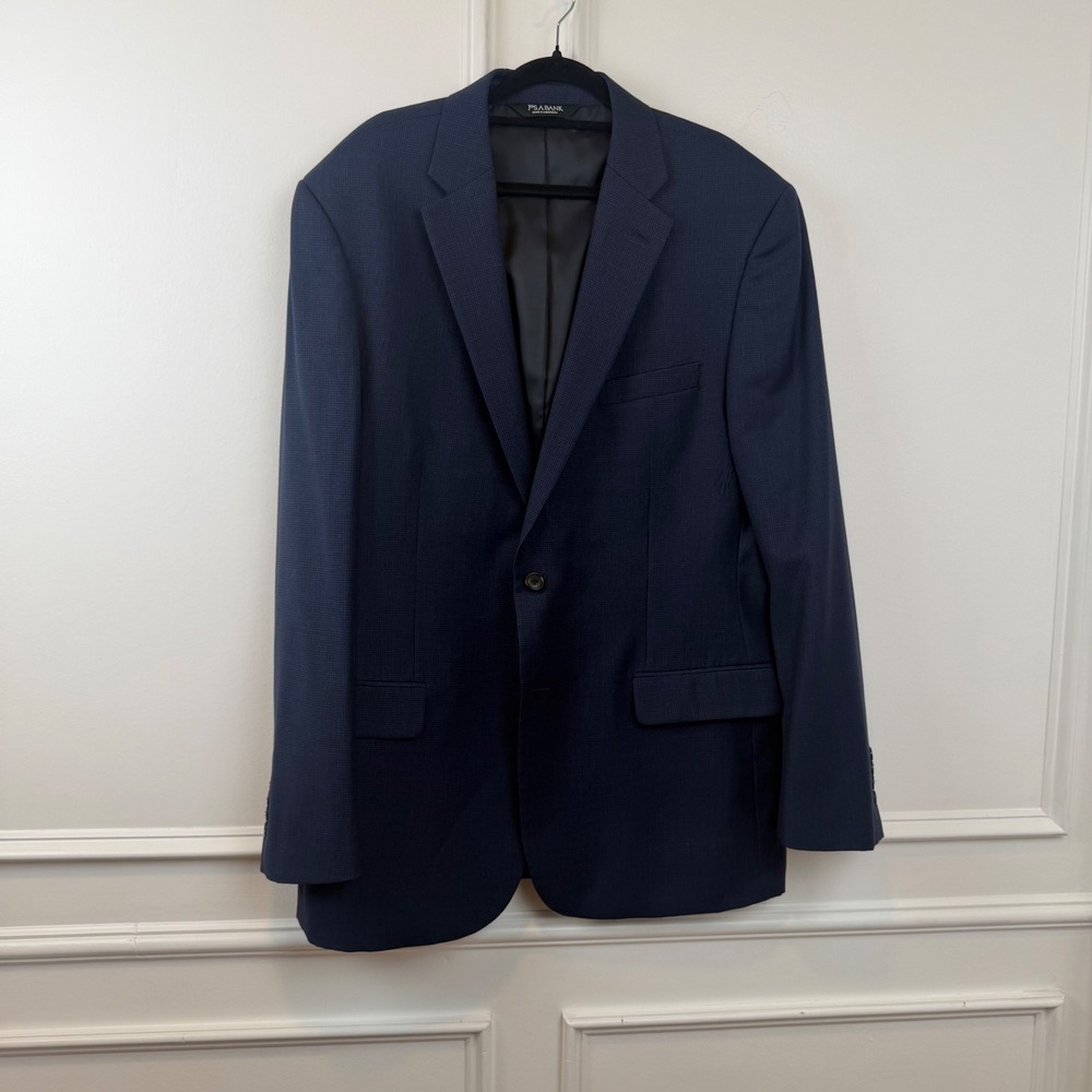 Jos. A. Bank Executive Navy Blue Micro Check 100% Wool Blazer Jacket 44L